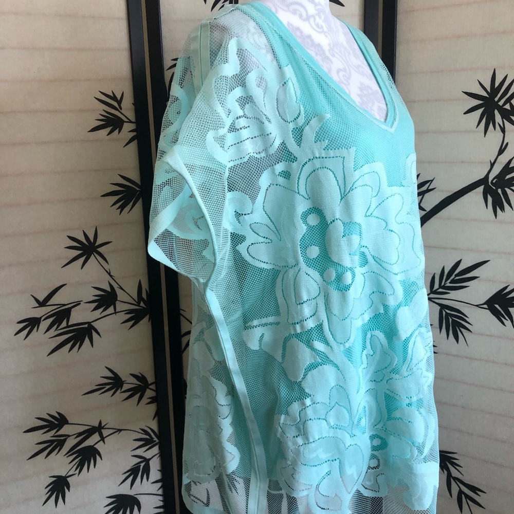 Oversized Merona Tank Top and Short Sleeve Swimsuit Coverup Teal Blue Size L EUC - Picture 2 of 11